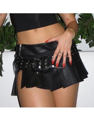 Dark rivet corns belt low waist skirt punk spice girl sexy split pleated skirt