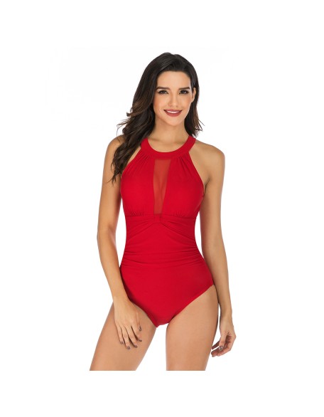 New swimsuit solid color triangle swimsuit one-piece swimsuit ladies neck even